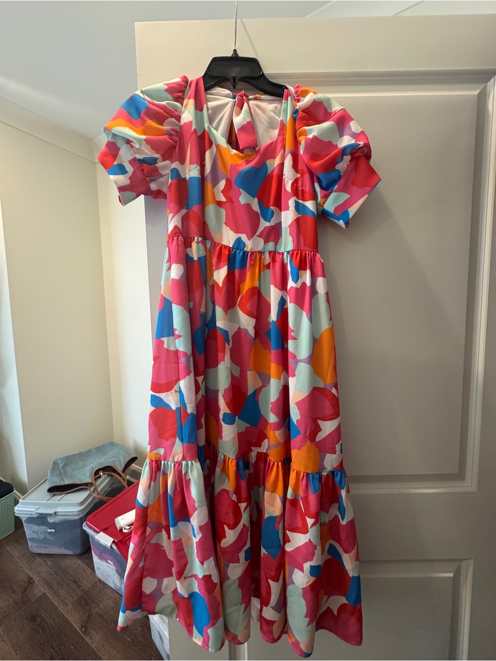 CROSBY by Mollie Burch Pink Multicolor Puff-Sleeve Tiered Dress
